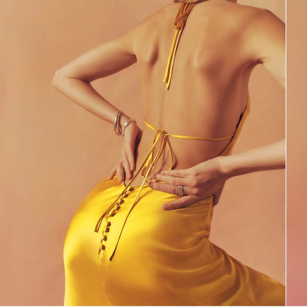 Reformation Satin Halter Maxi Dress in Sunflower - Picture 2 of 8